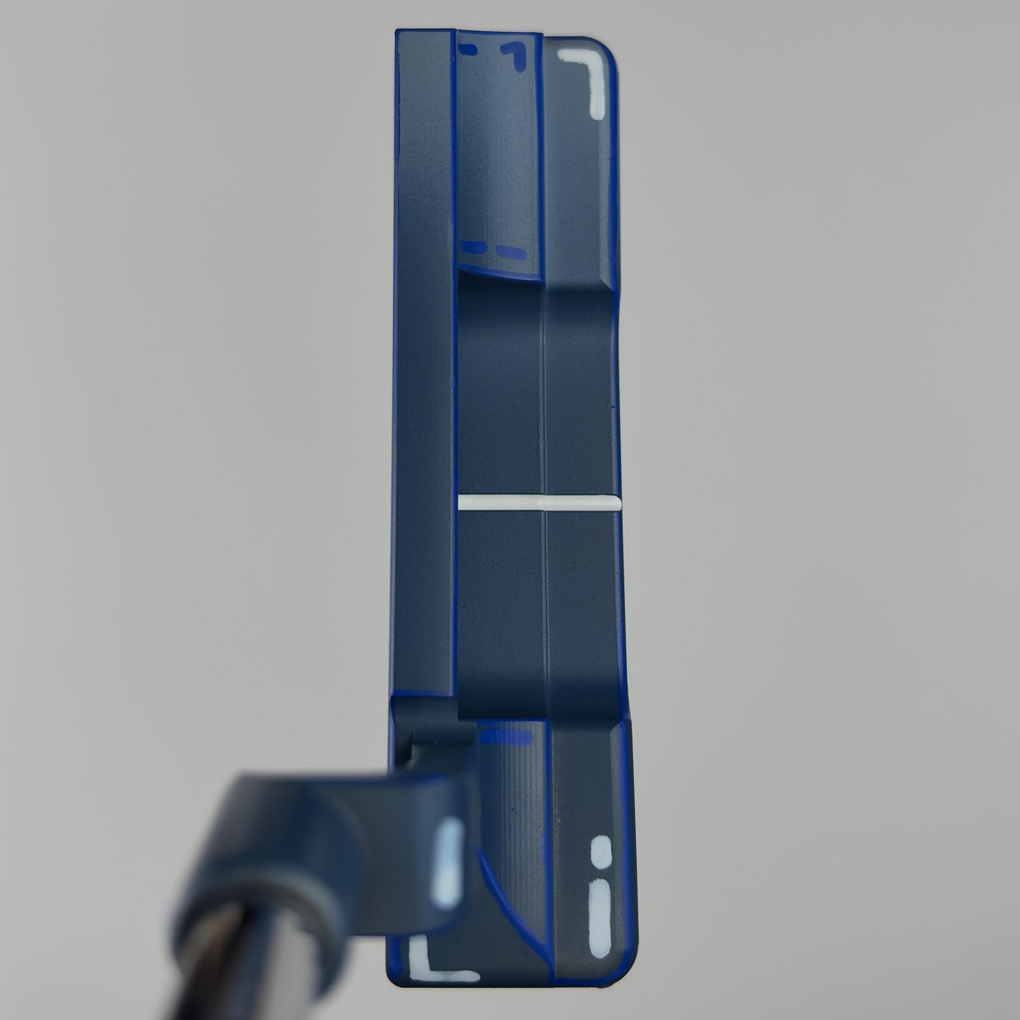 Custom painted Newport 2 from above at address, the narrow topline with a single white sightline in a navy to blue gradient.