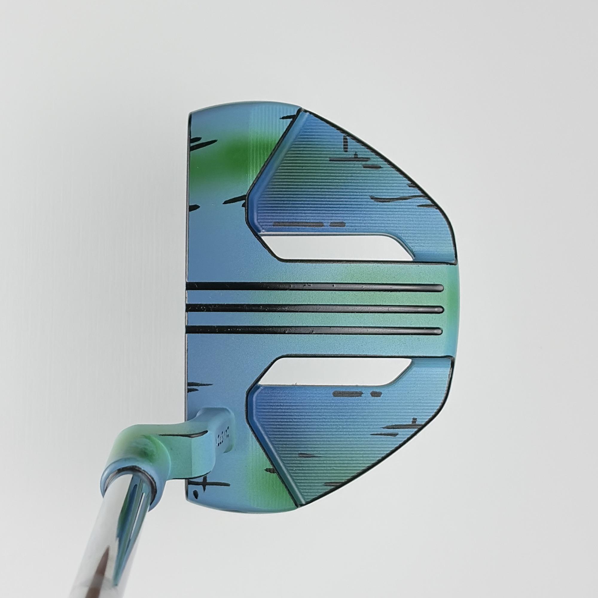 Custom painted Scotty Cameron Phantom 3.2 from above, ocean shaded blue to green with black linework.